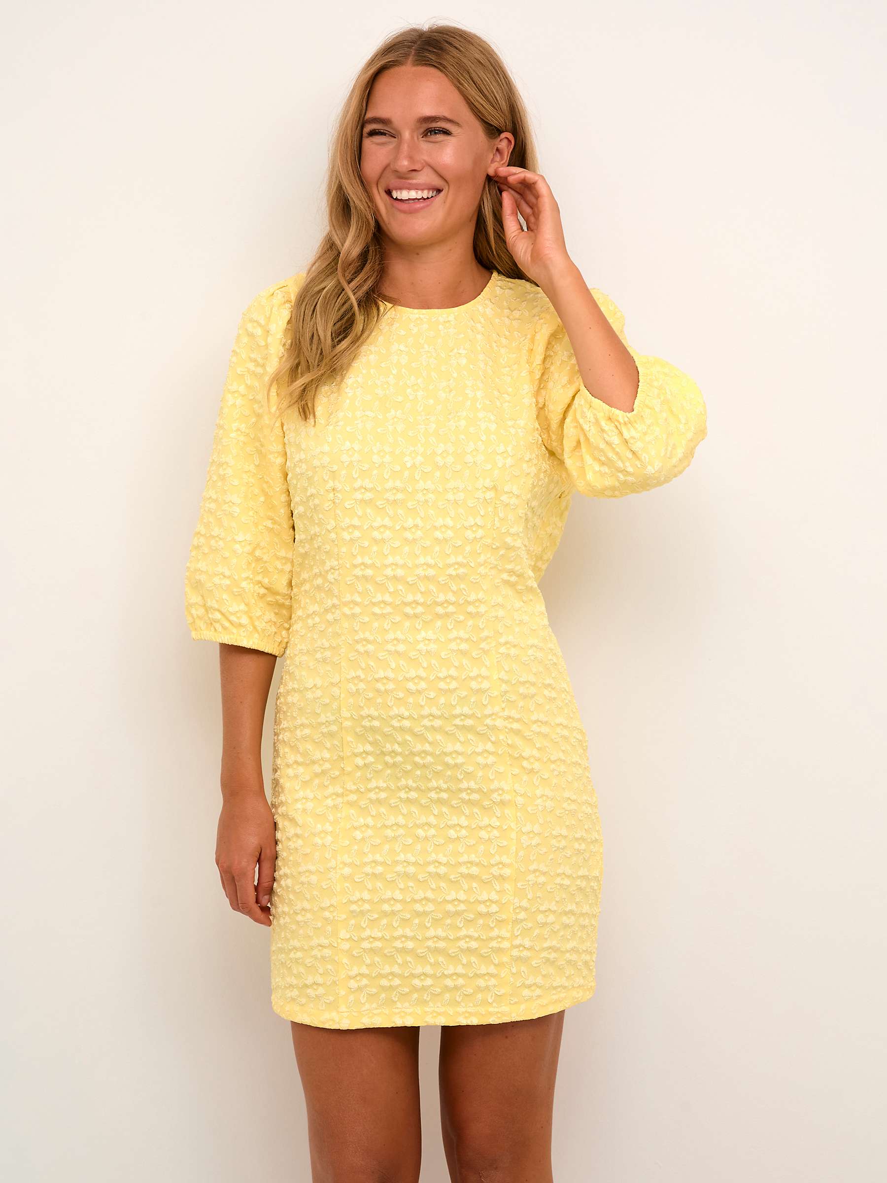 Buy KAFFE Ulrikke 3/4 Sleeve Mini Dress, Flower Jacquard Online at johnlewis.com