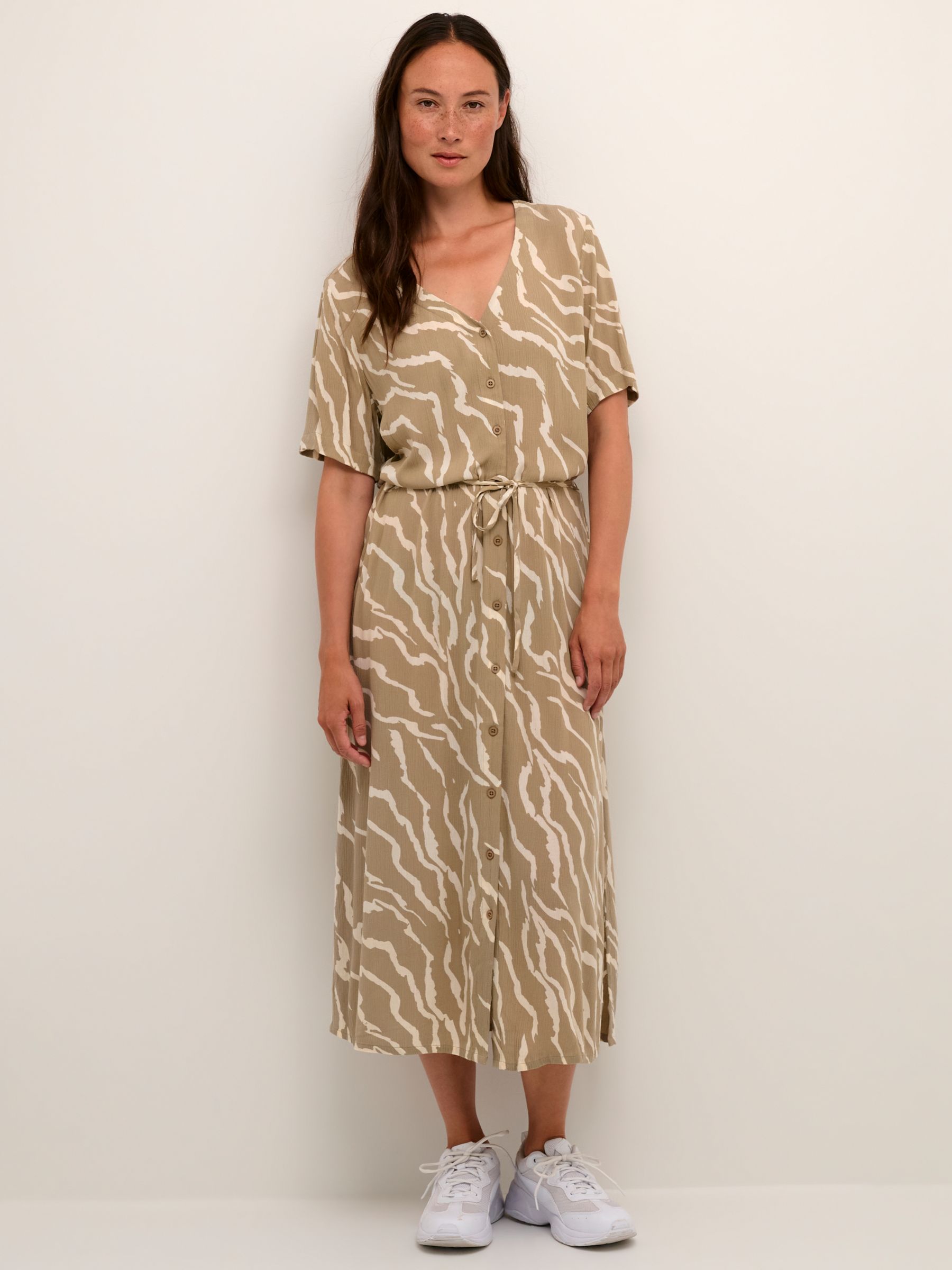 KAFFE Tara V-Neck Short Sleeve Midi Dress, Zebra Print, 8