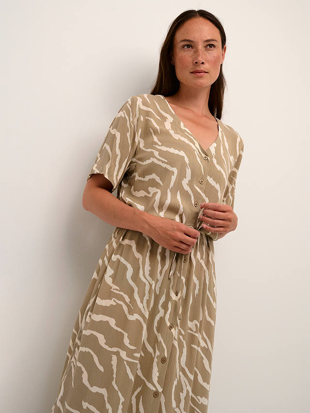 KAFFE Tara V-Neck Short Sleeve Midi Dress, Zebra Print