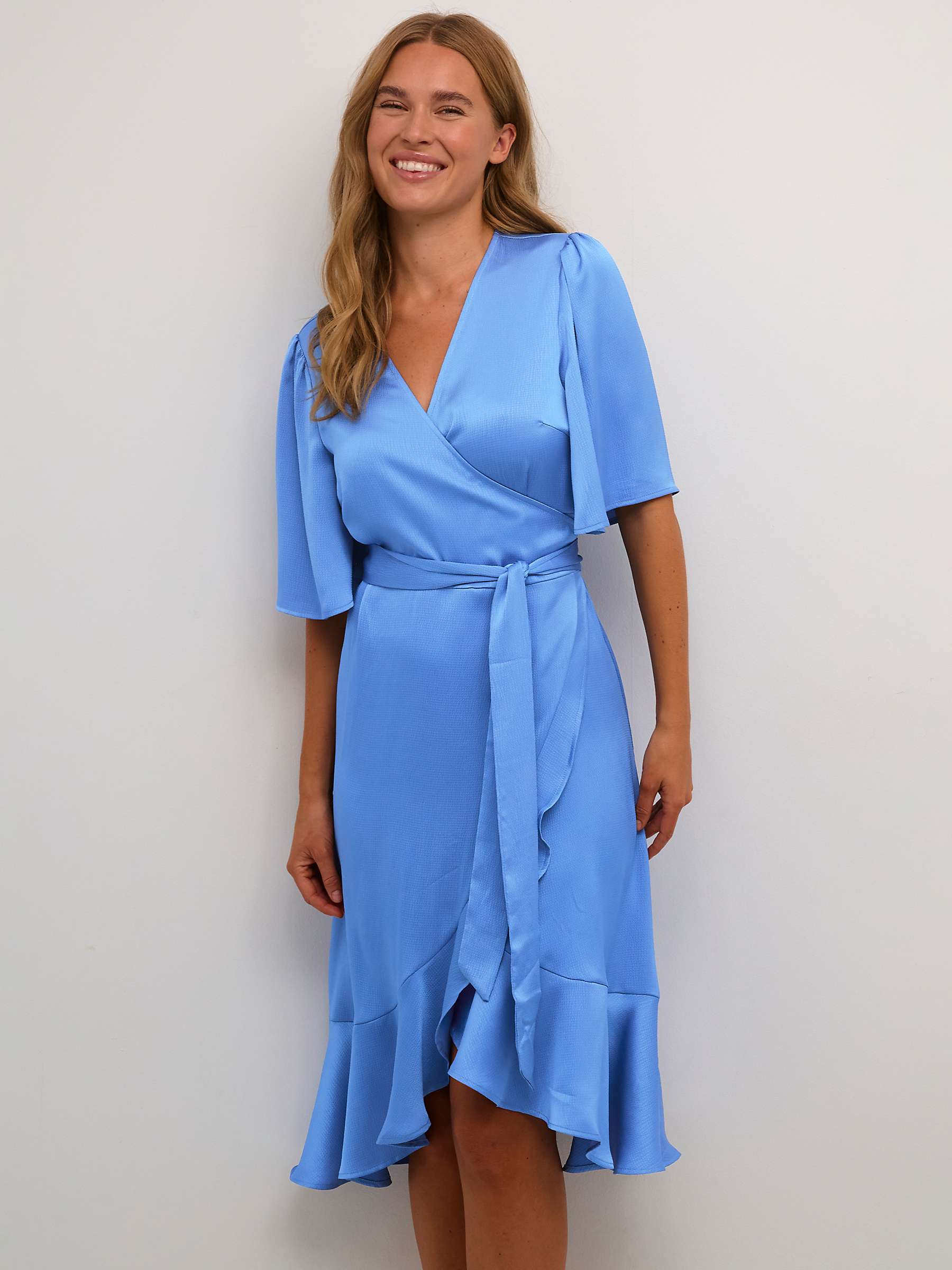 Buy KAFFE Lotte Knee Length Satin Wrap Dress, Ultramarine Online at johnlewis.com