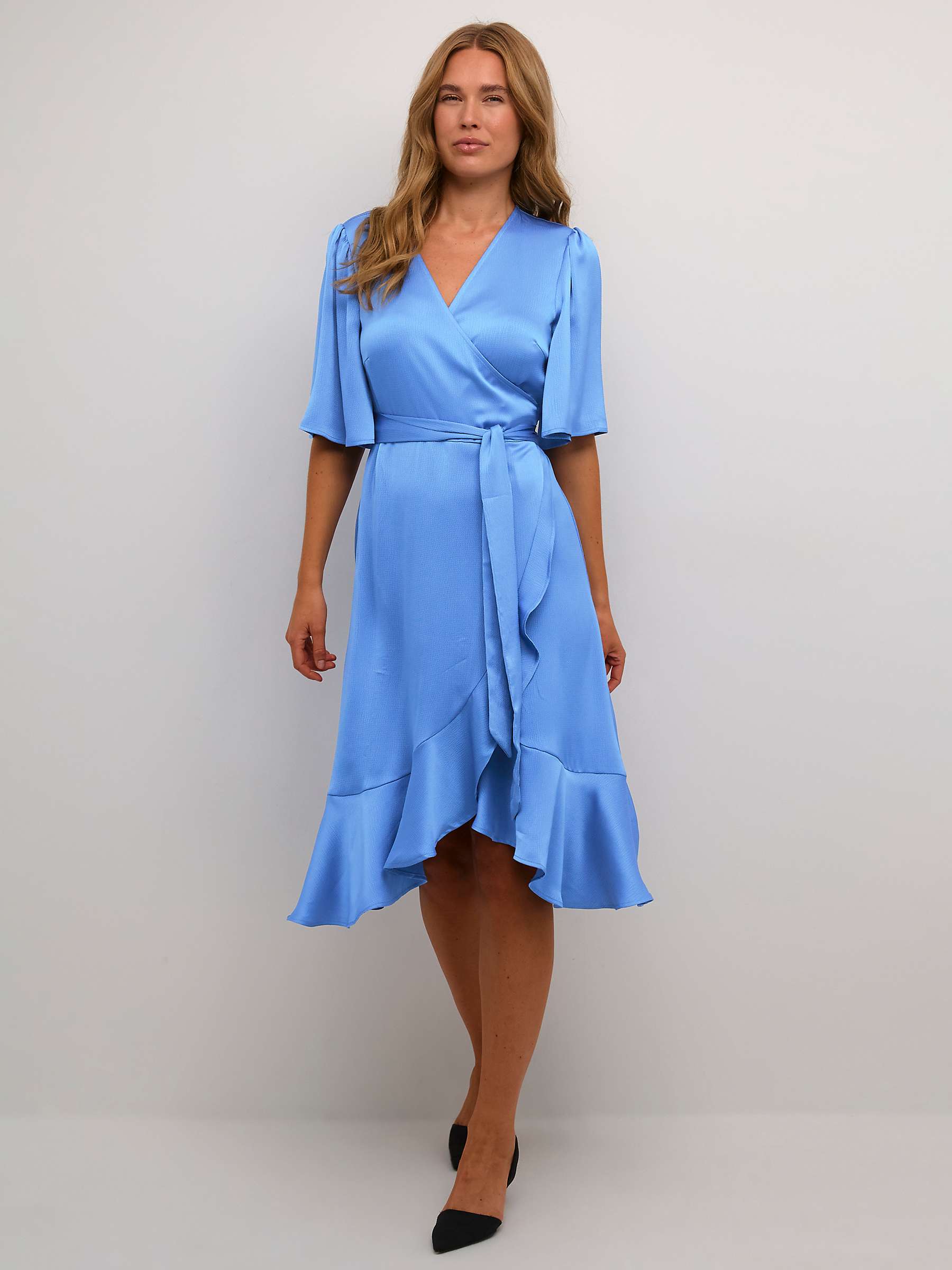 Buy KAFFE Lotte Knee Length Satin Wrap Dress, Ultramarine Online at johnlewis.com