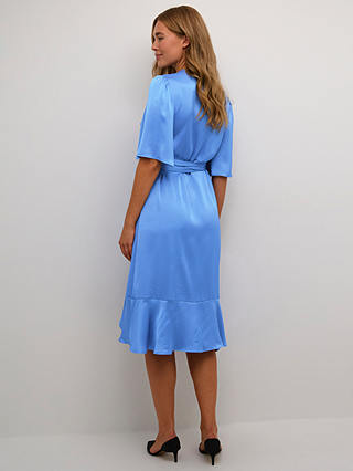 KAFFE Lotte Knee Length Satin Wrap Dress, Ultramarine