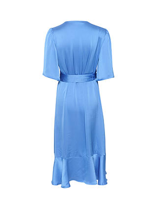 KAFFE Lotte Knee Length Satin Wrap Dress, Ultramarine