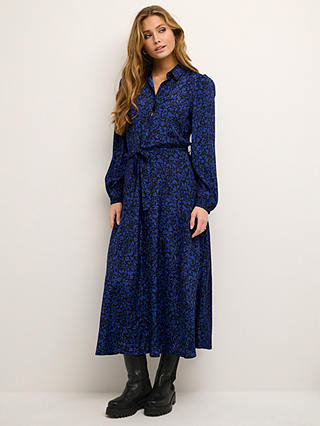 KAFFE Mira Midi Floral Shirt Dress, Black/Blue