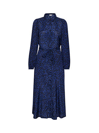 KAFFE Mira Midi Floral Shirt Dress, Black/Blue