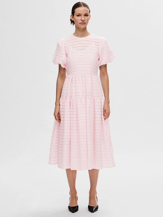 SELECTED FEMME Rochelle Textured Midi Dress, Cradle Pink