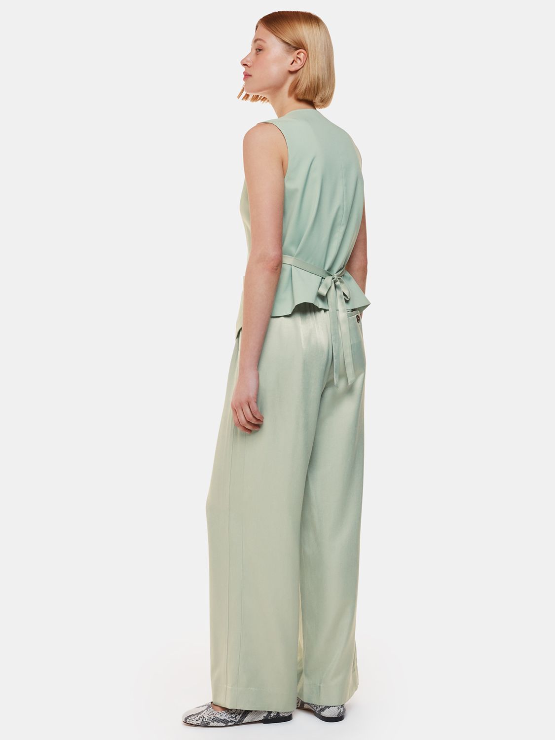 Buy Whistles Rita Luxe Wide Leg Sateen Trousers, Sage Green Online at johnlewis.com