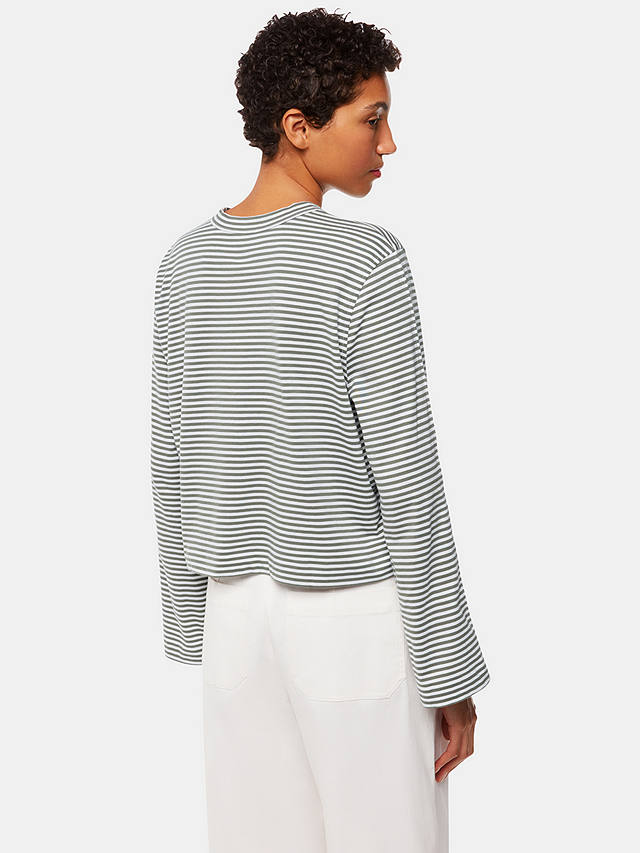 Whistles Long Sleeve Stripe Cropped T-Shirt, Khaki/White