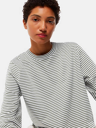 Whistles Long Sleeve Stripe Cropped T-Shirt, Khaki/White