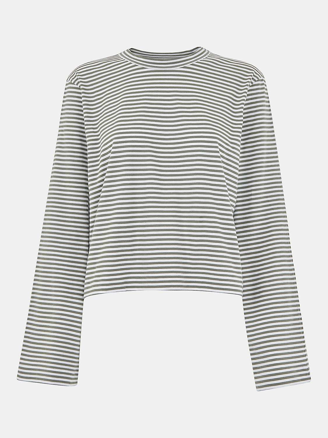Buy Whistles Long Sleeve Stripe Cropped T-Shirt, Khaki/White Online at johnlewis.com
