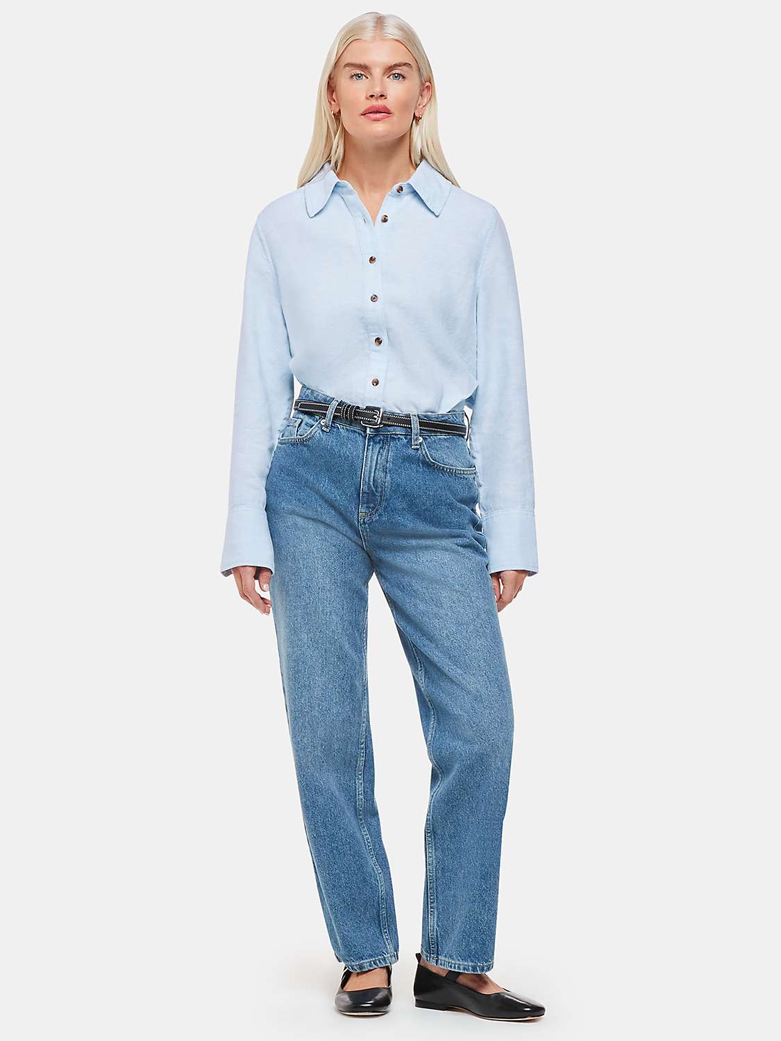 Buy Whistles Petite Relaxed Fit Linen Shirt, Blue Online at johnlewis.com