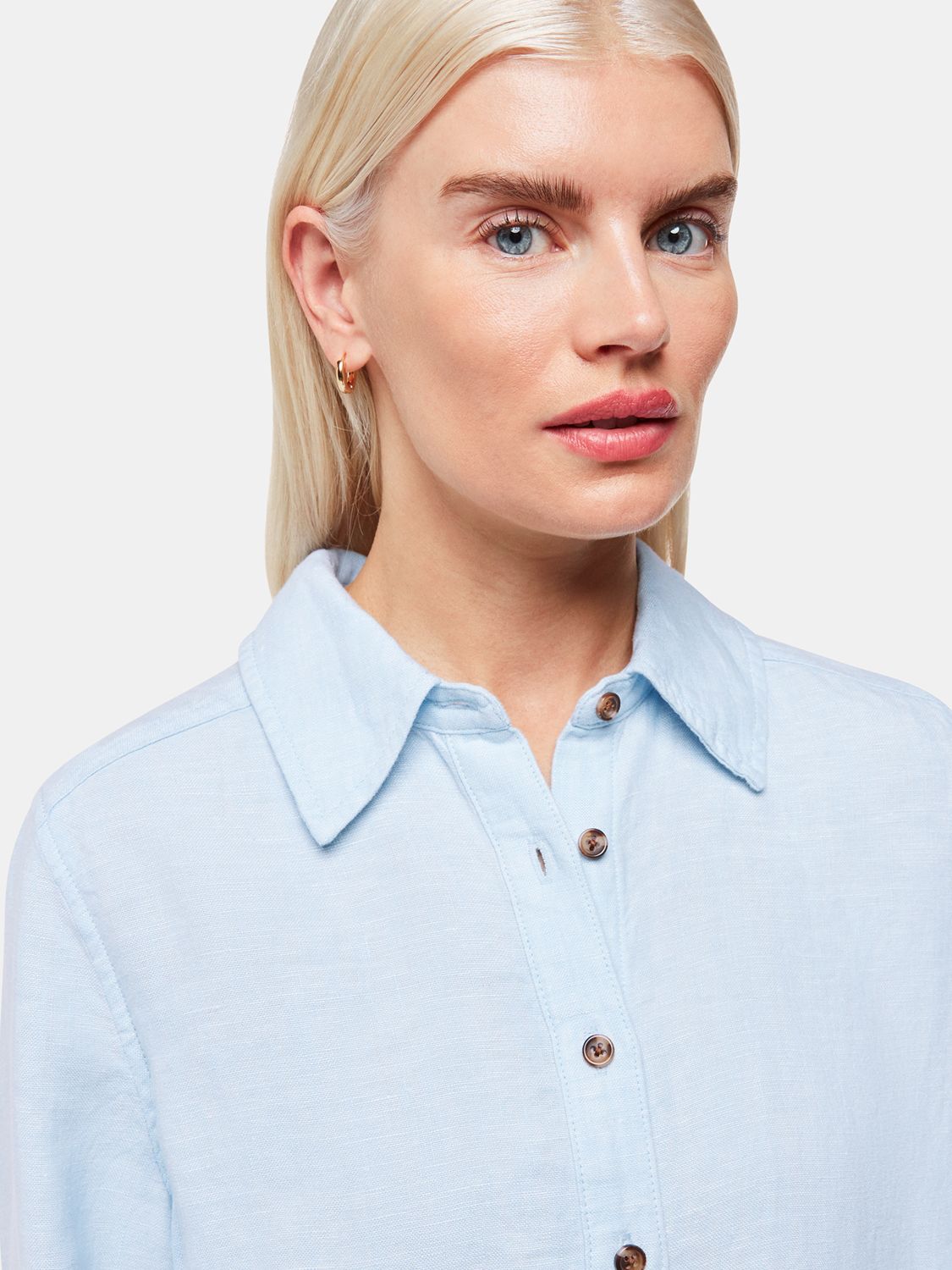 Whistles Petite Relaxed Fit Linen Shirt, Blue, 6