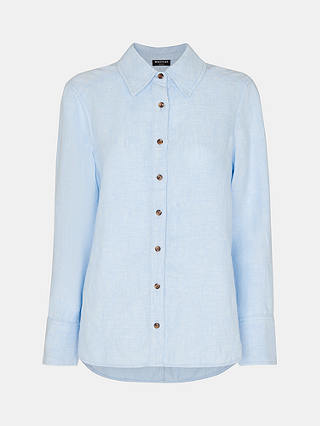 Whistles Petite Relaxed Fit Linen Shirt, Blue