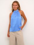 KAFFE Lotte Halterneck Satin Top, Ultramarine