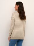 KAFFE Lizza Long Sleeve Boat Neck Jumper, Turtledove Stripe, Turtledove Stripe