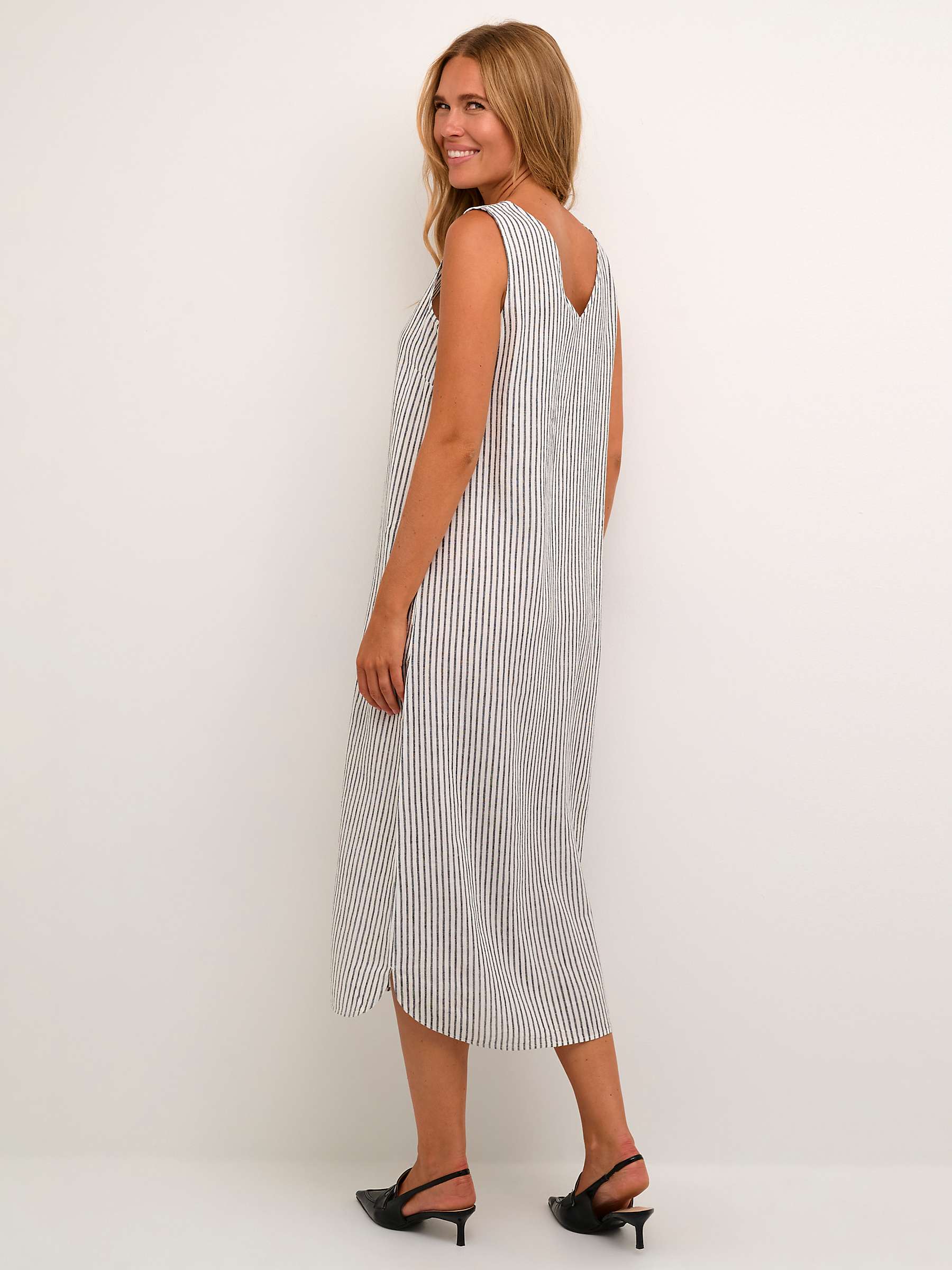 Buy KAFFE Milia Stripe Linen Blend Sleeveless Midi Dress, Chalk/Black Online at johnlewis.com