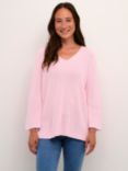 KAFFE Merian V-Neck Cropped Sleeve Knitted Top, Pink Mist