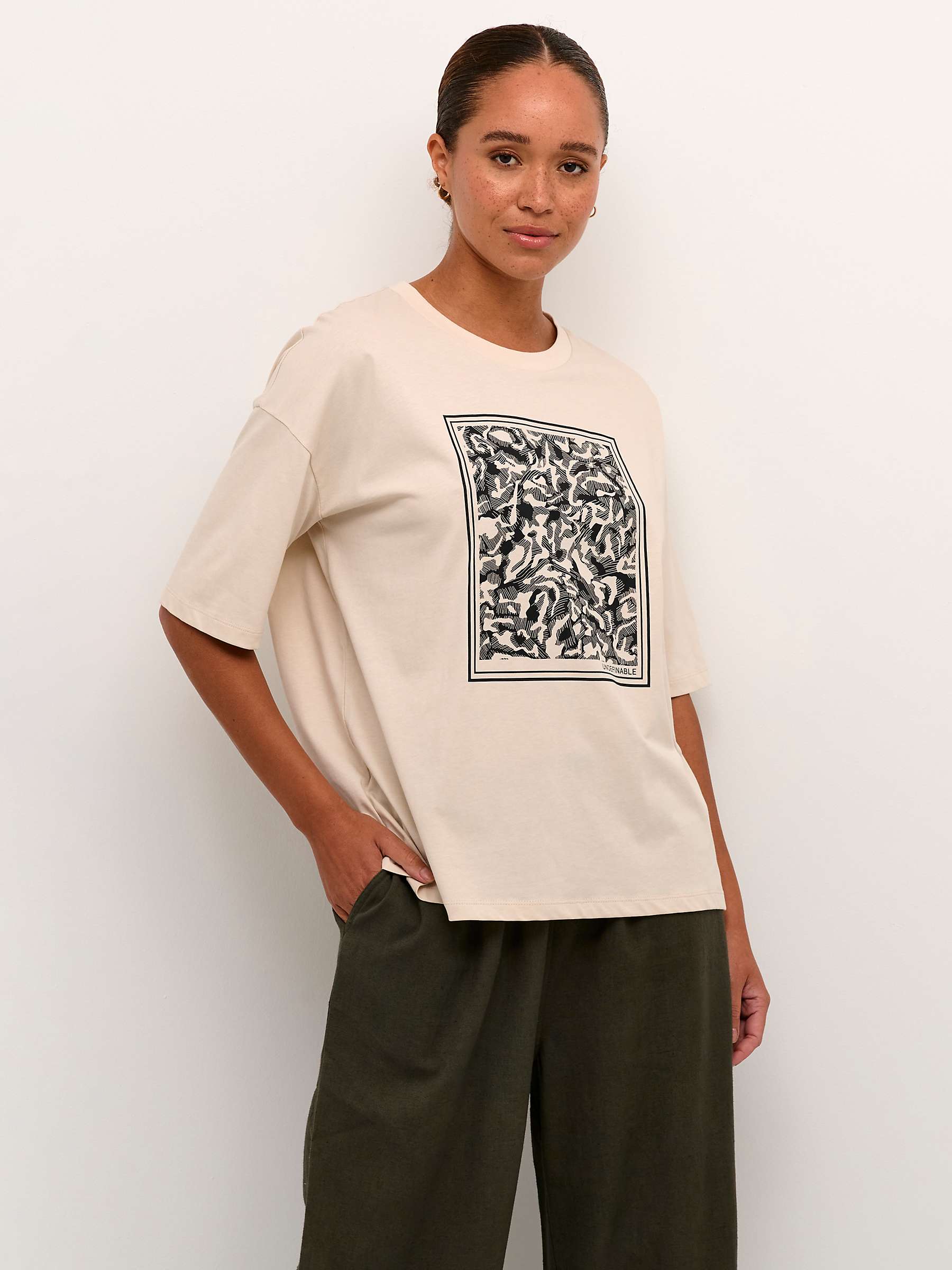 Buy KAFFE Meridith Graphic Oversized T-Shirt, Turtledove Online at johnlewis.com
