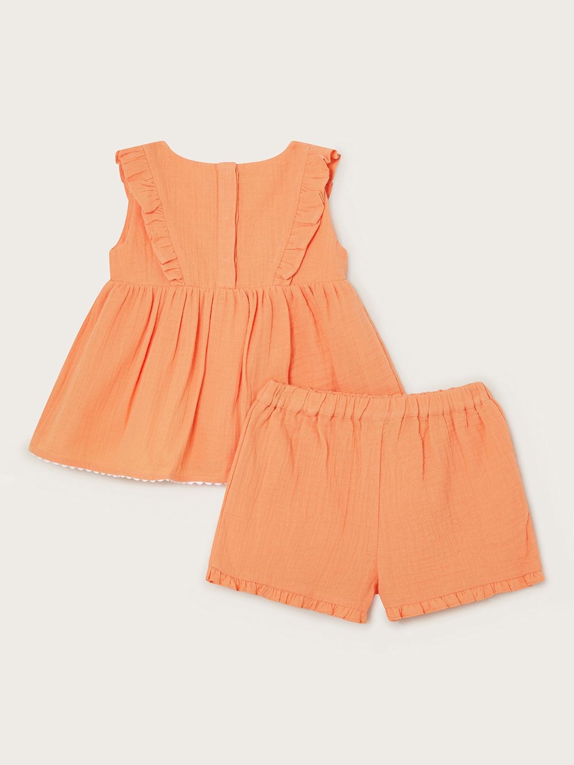 Monsoon Baby Sealife Embroidered Frill Top & Shorts Set, Coral, 3-6 months