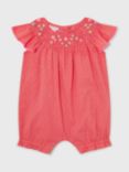 Monsoon Baby Dobby Floral Embroidered Romper, Coral