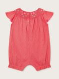 Monsoon Baby Dobby Floral Embroidered Romper, Coral