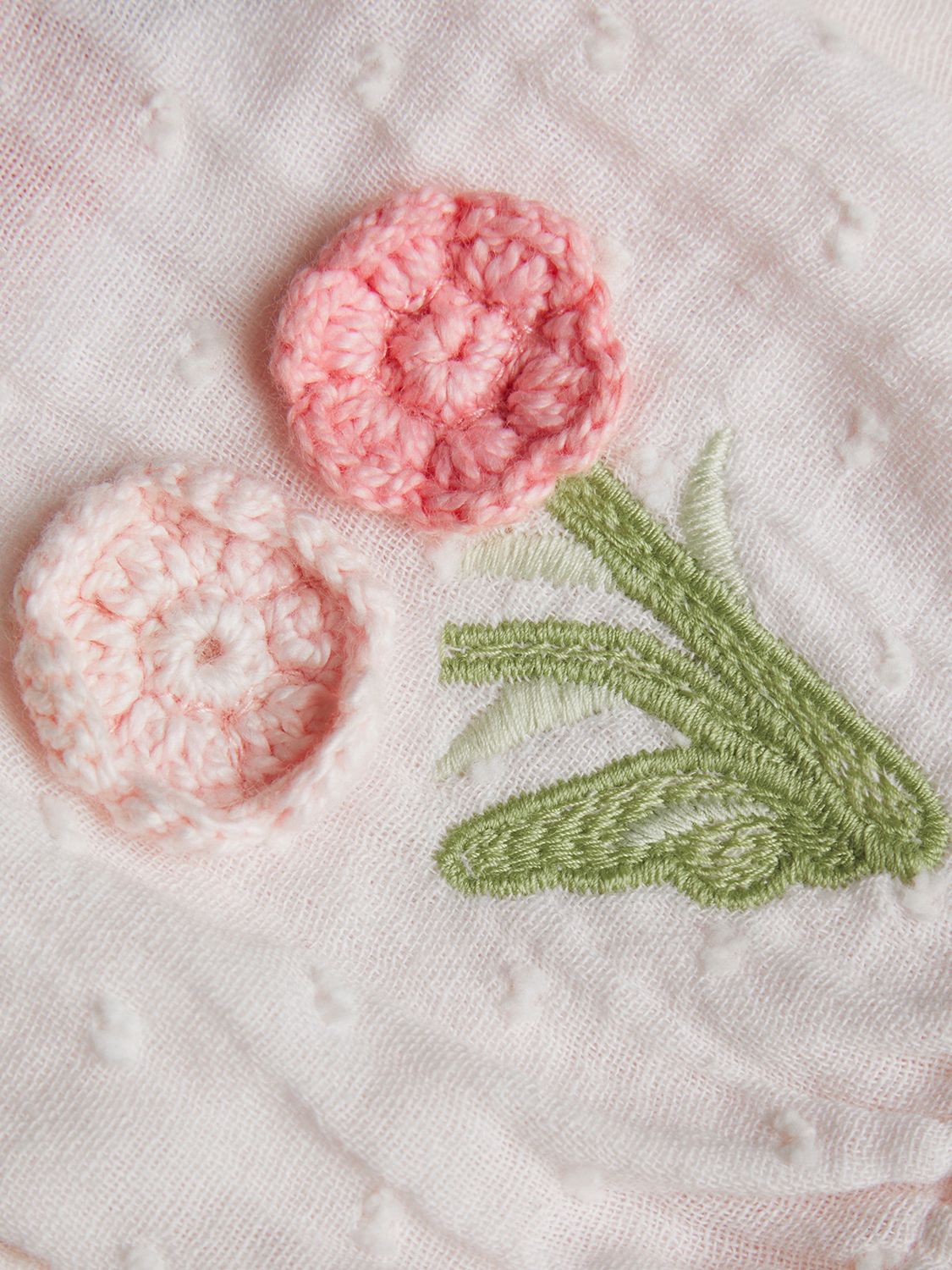 Monsoon Baby Dobby Crochet Flower Lace Collar Romper & Headband Set, Ivory, 0-3 months