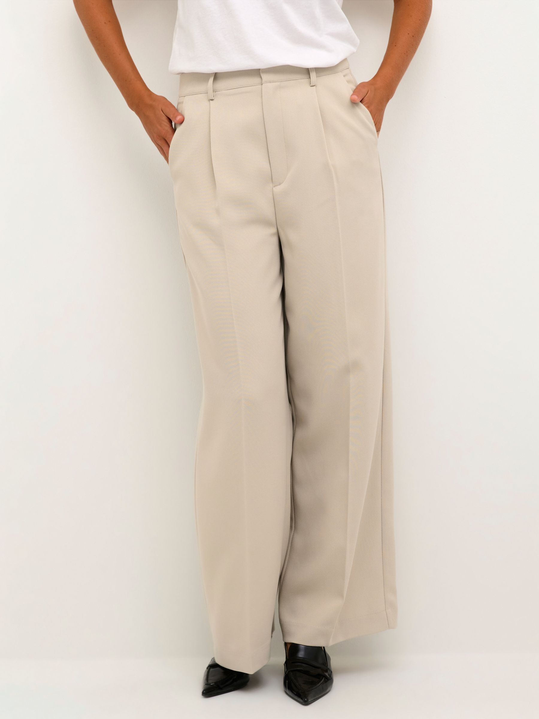 KAFFE Elona High-Waisted Wide Leg Trousers, Feather Gray, 8