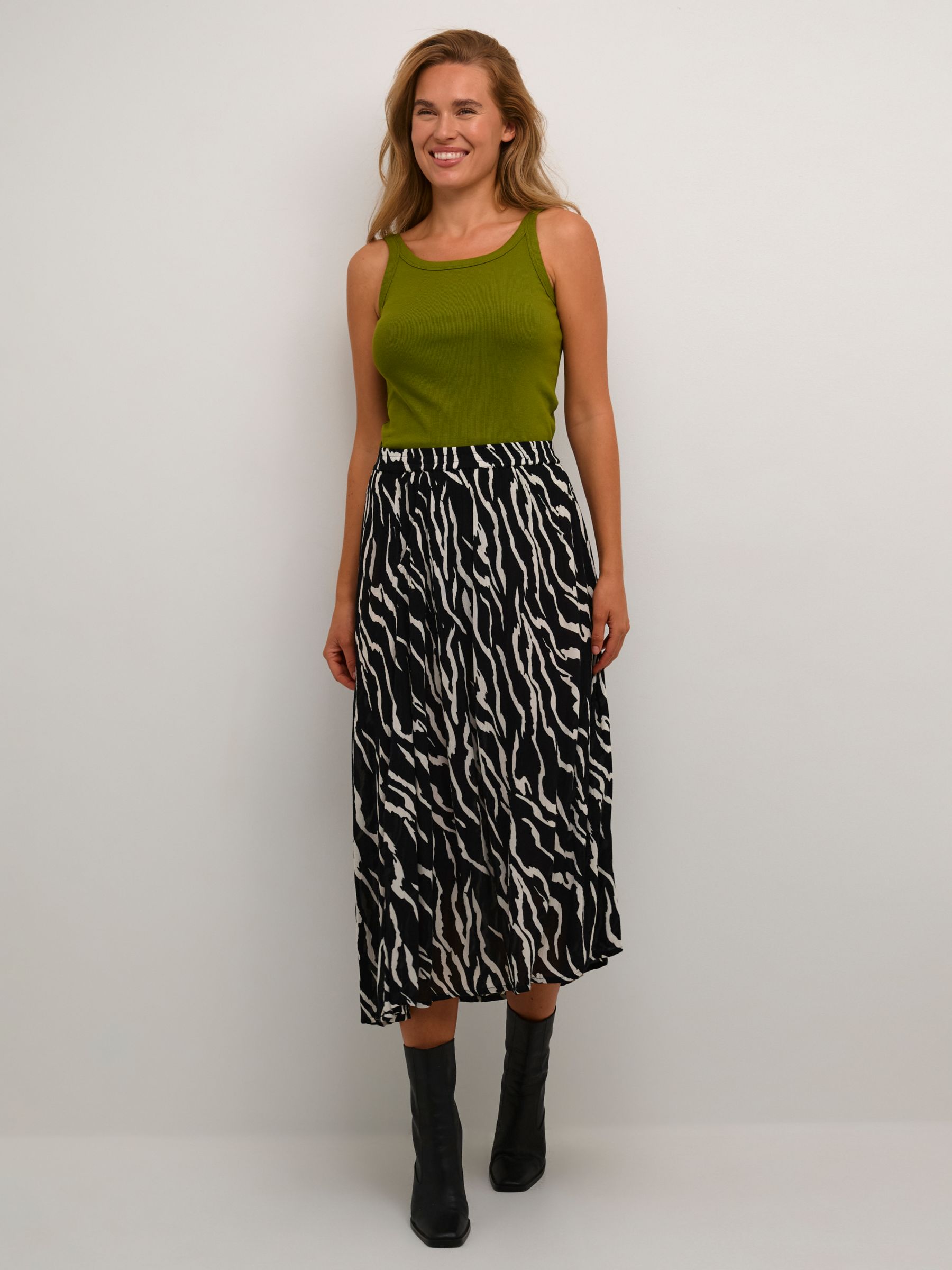 Buy KAFFE Amber High Waisted Midi Skirt, Black/Antique Online at johnlewis.com