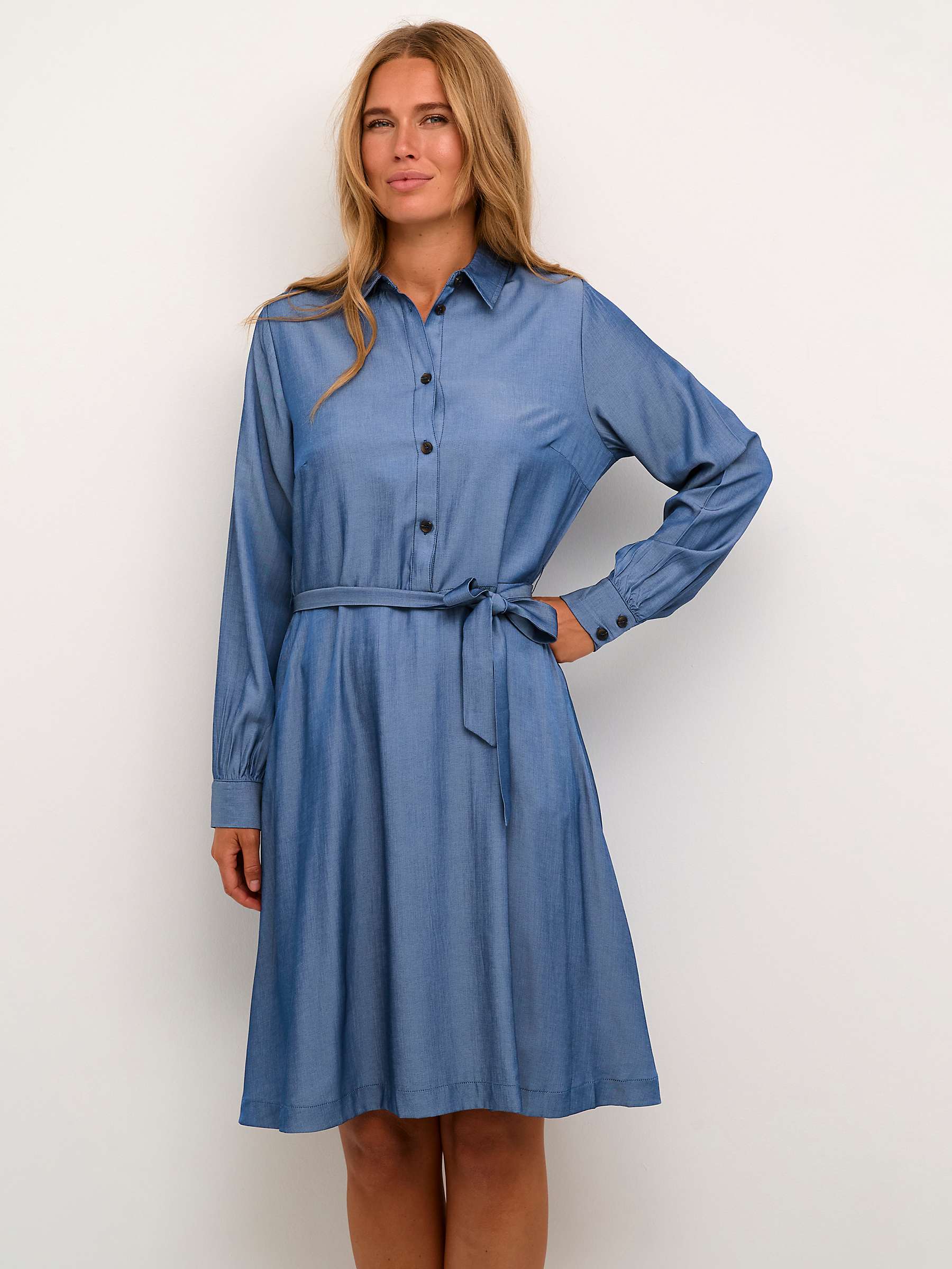 Buy KAFFE Leonora Knee-Length Belted Shirt Dress, Chambray Blue Online at johnlewis.com