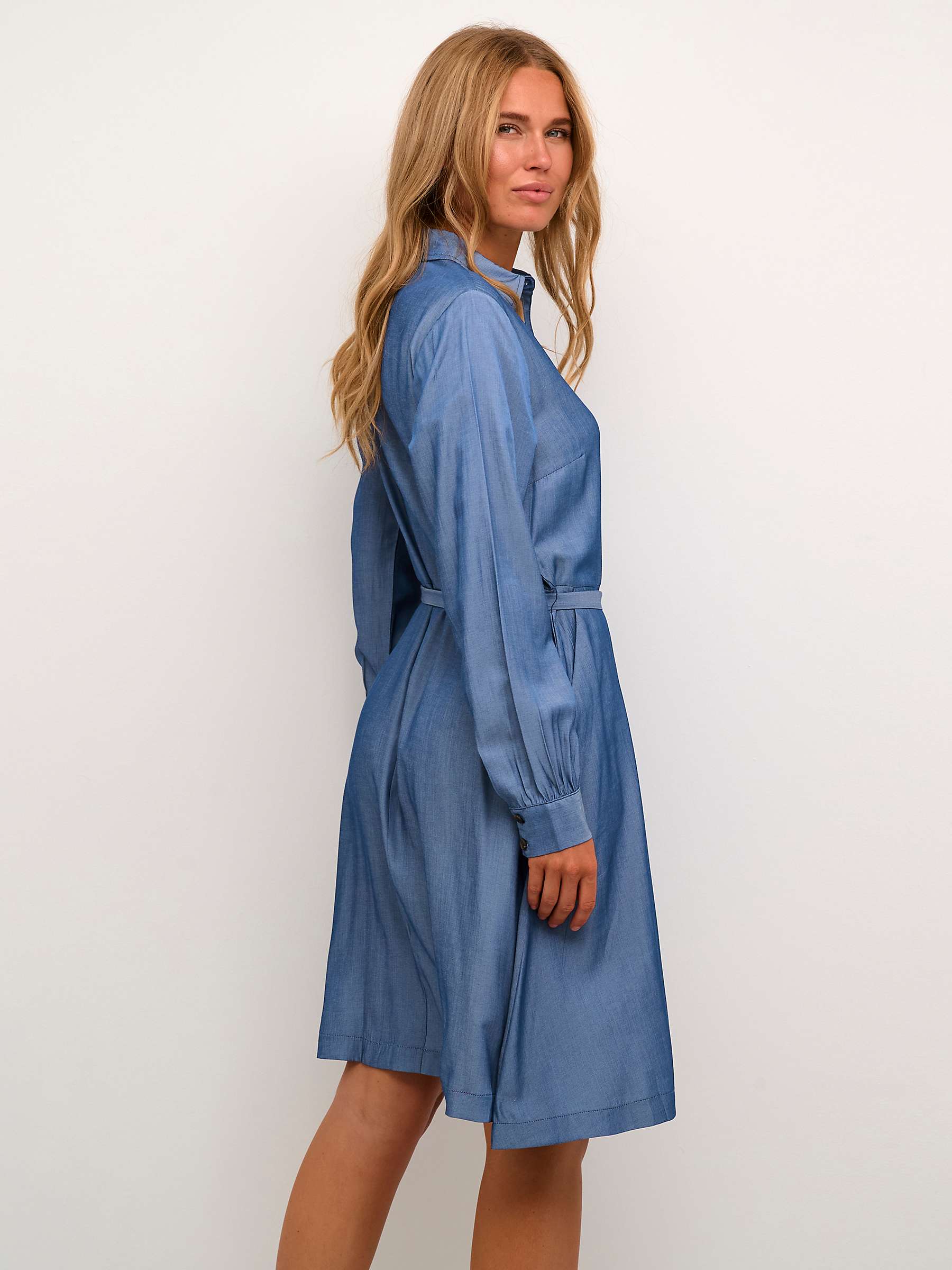 Buy KAFFE Leonora Knee-Length Belted Shirt Dress, Chambray Blue Online at johnlewis.com