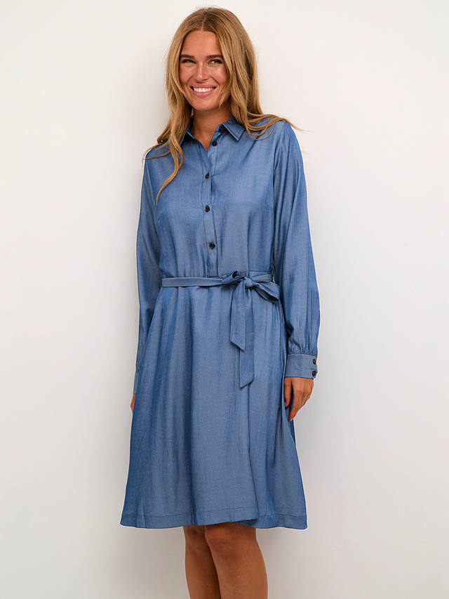 KAFFE Leonora Knee-Length Belted Shirt Dress, Chambray Blue