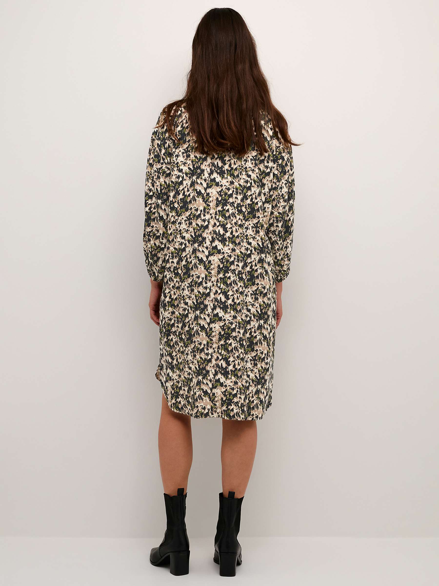 Buy KAFFE Carmen Ecovero Knee Length Shirt Dress, Sand/Black/Green Online at johnlewis.com