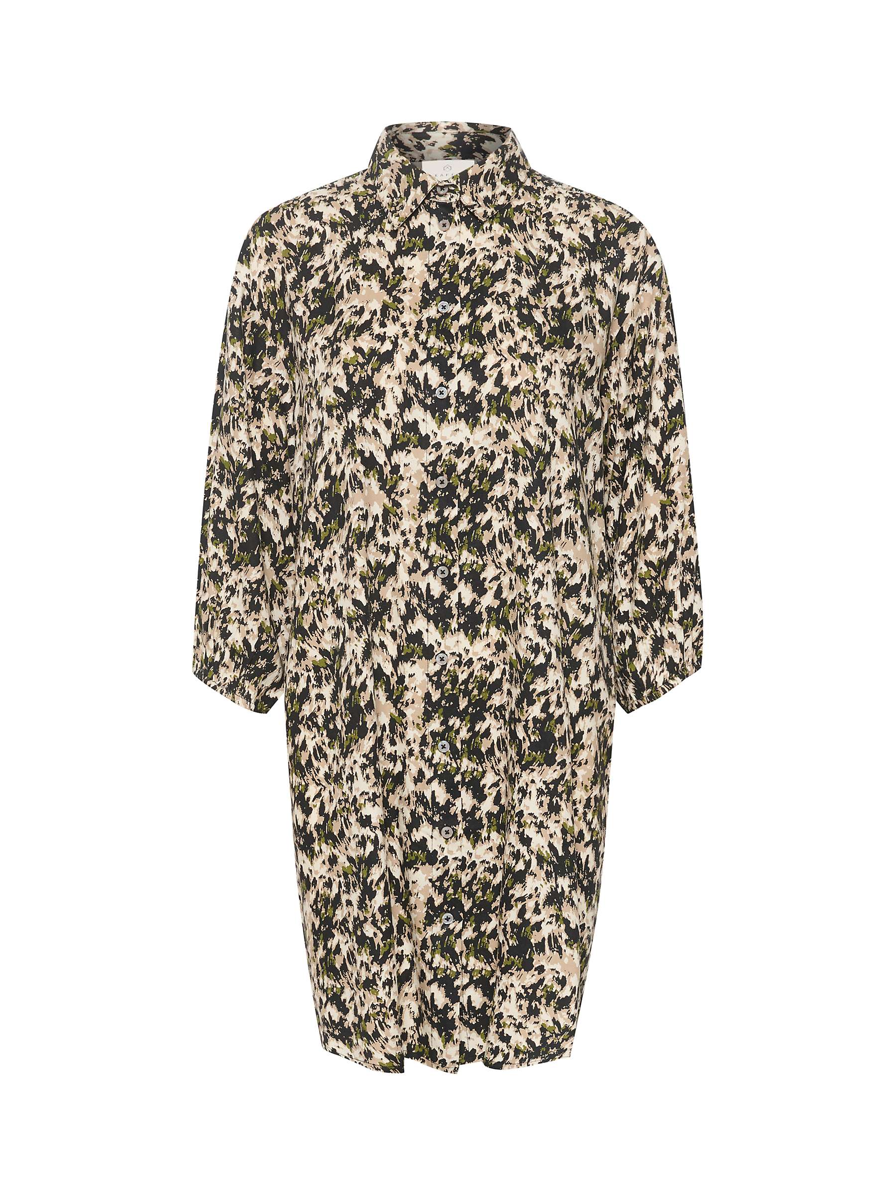 Buy KAFFE Carmen Ecovero Knee Length Shirt Dress, Sand/Black/Green Online at johnlewis.com