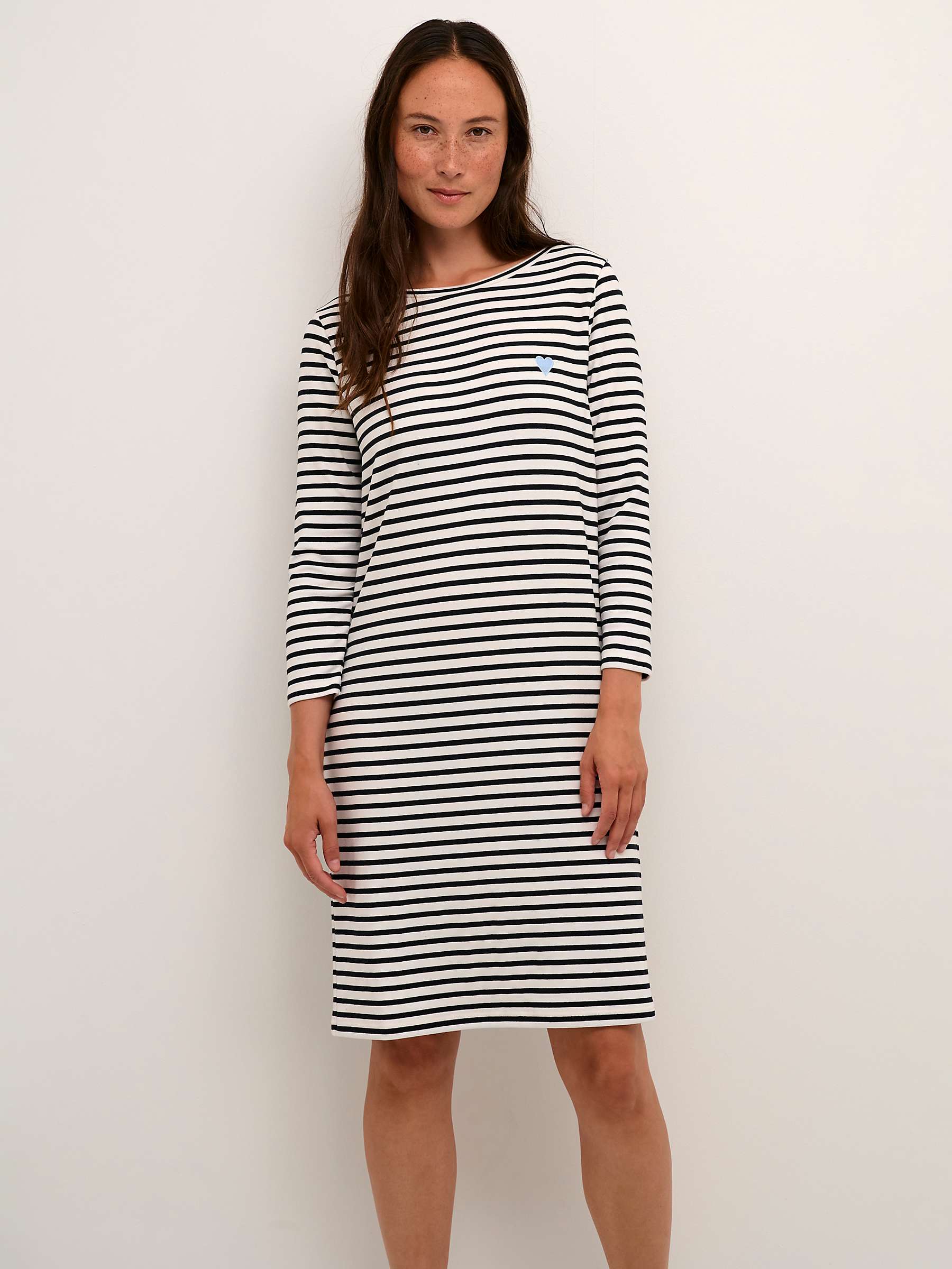 Buy KAFFE Liddy Jersey Striped Knee Length Dress, Chalk/Black Stripe Online at johnlewis.com