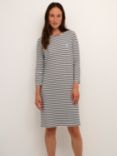 KAFFE Liddy Jersey Striped Knee Length Dress, Chalk/Black Stripe