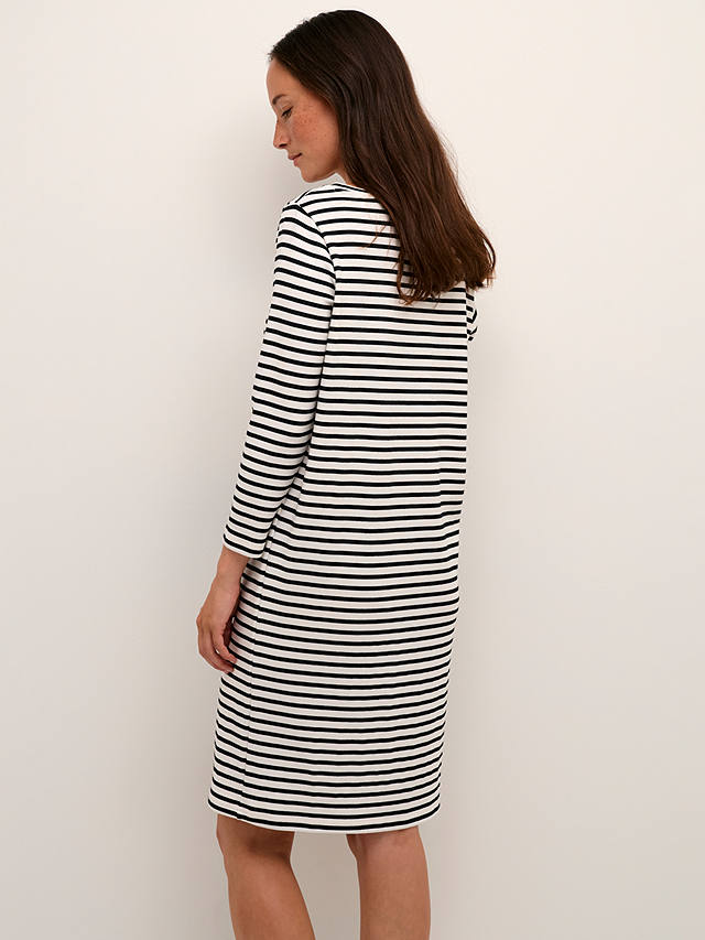 KAFFE Liddy Jersey Striped Knee Length Dress, Chalk/Black Stripe