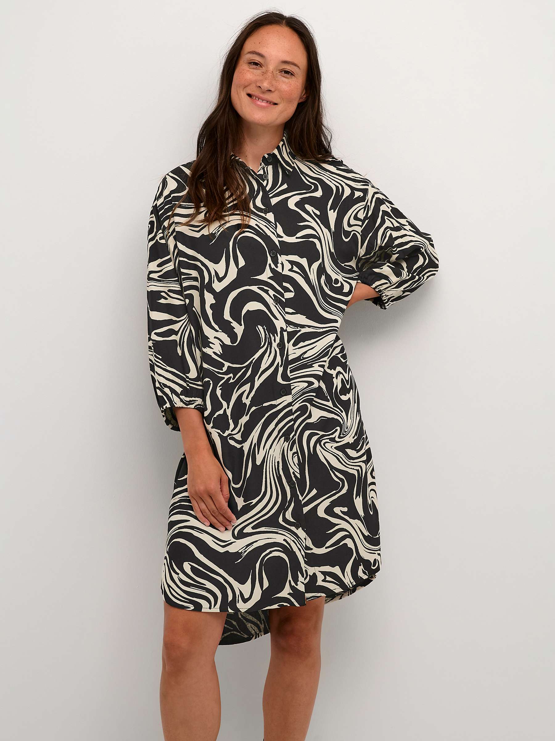 Buy KAFFECarmen Abstract Print Knee Length Shirt Dress, Black/White Online at johnlewis.com