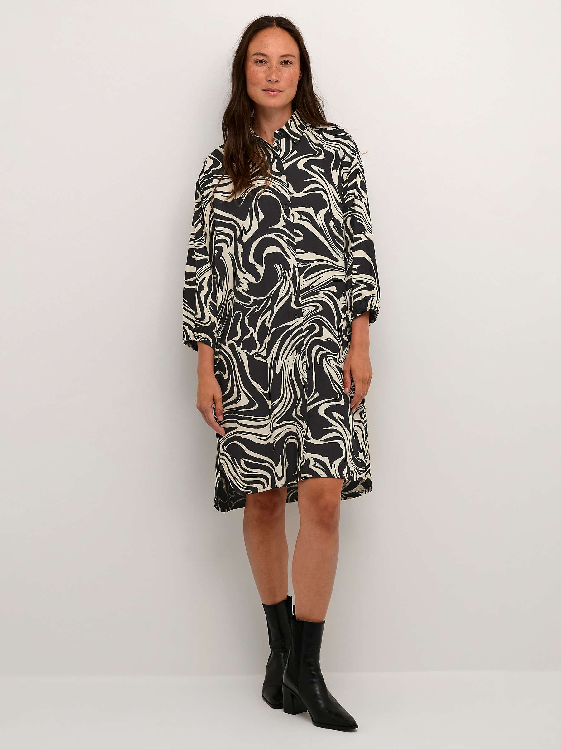 Buy KAFFECarmen Abstract Print Knee Length Shirt Dress, Black/White Online at johnlewis.com
