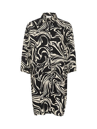 KAFFECarmen Abstract Print Knee Length Shirt Dress, Black/White