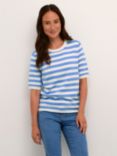 KAFFE Lizza Short Sleeve Striped Knitted Top, Ultramarine Stripe, Ultramarine Stripe