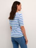 KAFFE Lizza Short Sleeve Striped Knitted Top, Ultramarine Stripe