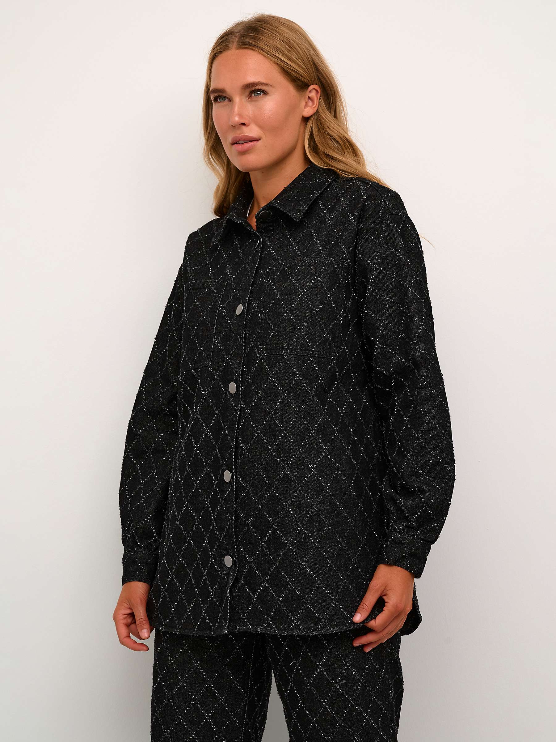 Buy KAFFE Olivia Textured Pattern Denim Shirt, Dark Grey Online at johnlewis.com