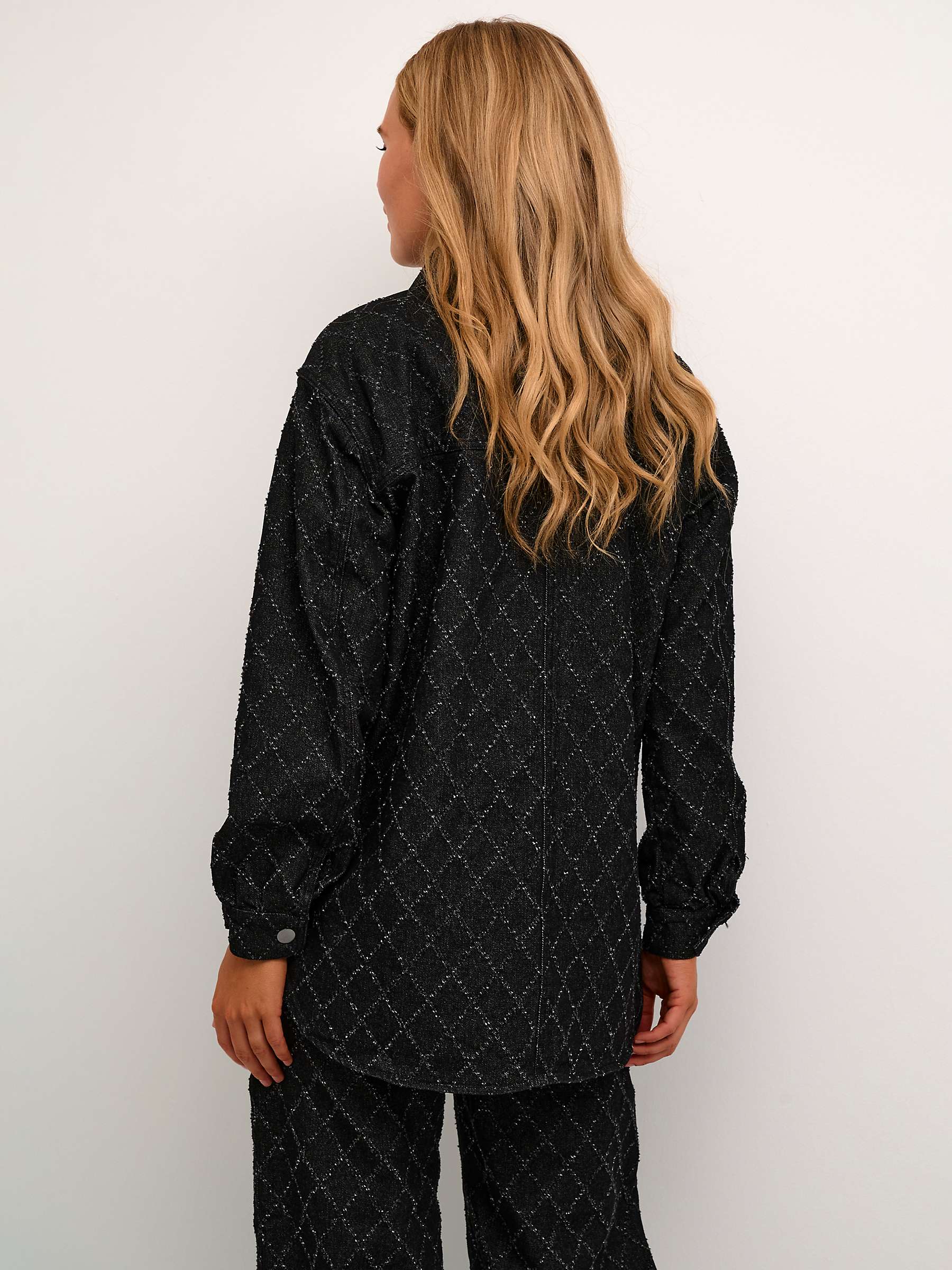 Buy KAFFE Olivia Textured Pattern Denim Shirt, Dark Grey Online at johnlewis.com