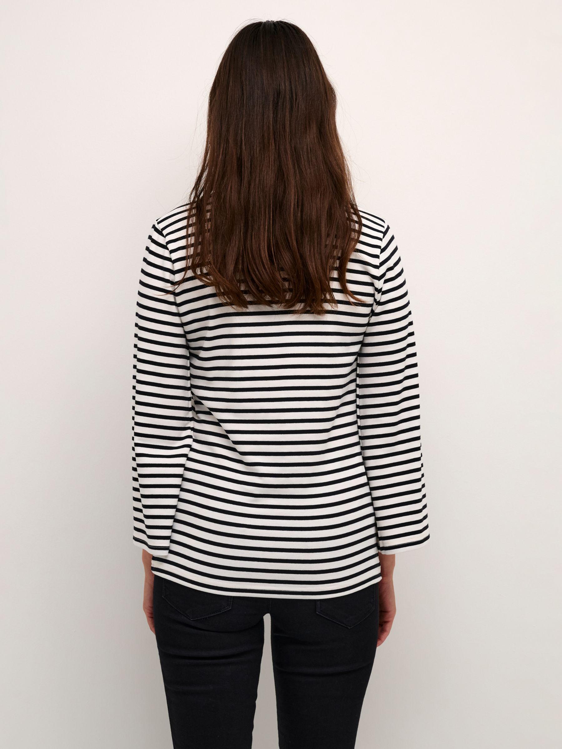 Buy KAFFE Liddy Jersey Cropped Sleeve Blouse, Chalk/Black Stripe Online at johnlewis.com