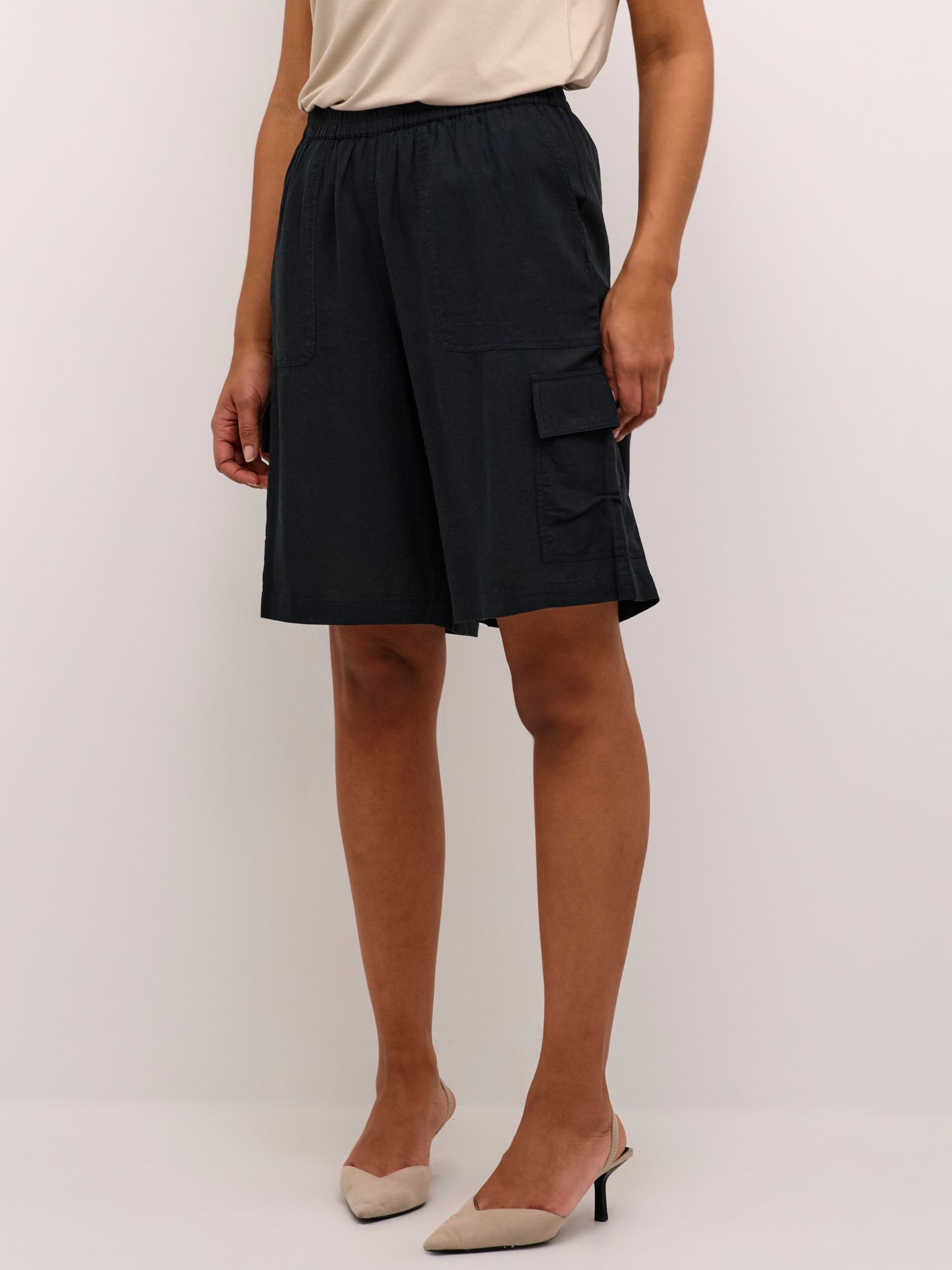 KAFFE Milia Linen Blend Shorts, Black Deep, 10