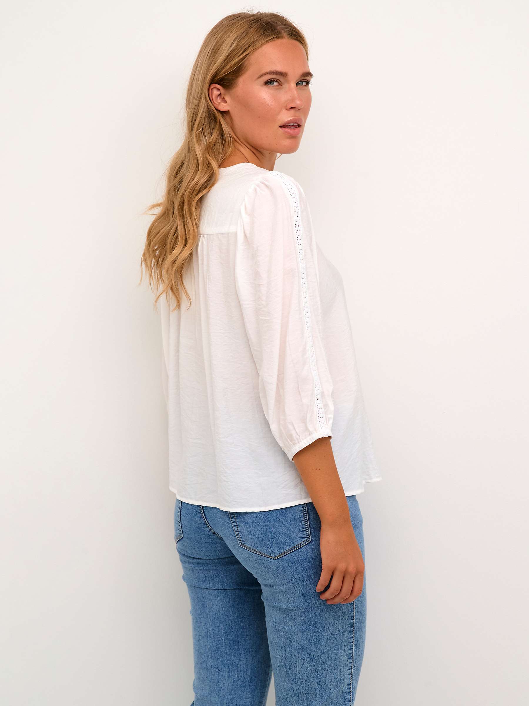 Buy KAFFE Sonja Lace 3/4 Sleeve V-Neck Shirt, Chalk Online at johnlewis.com