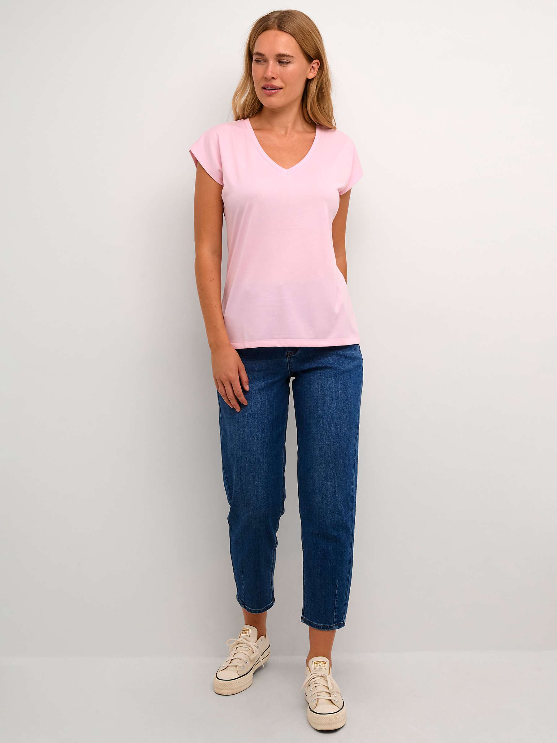 Buy KAFFE Lise V-Neck T-Shirt, Pink Mist Online at johnlewis.com