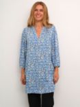 KAFFE Jetta 3/4 Sleeve Notch Neck Tunic, Blue/White