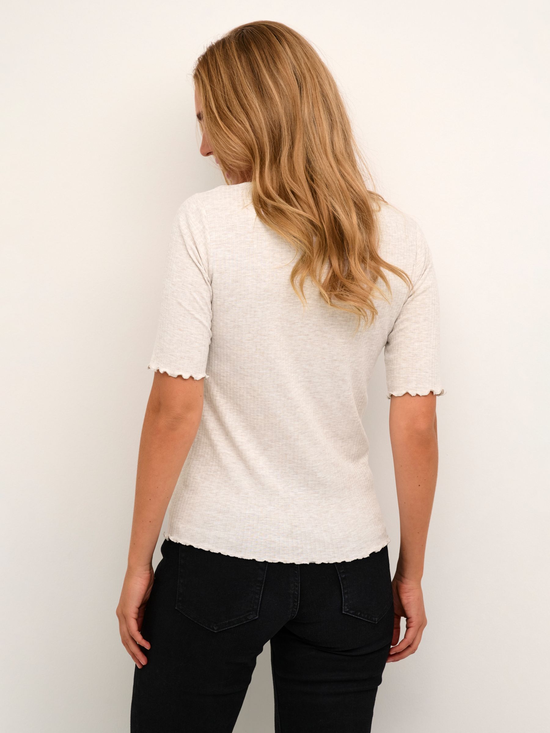 Buy KAFFE Jasmin Slim Fit Round Neck T-Shirt, Feather Gray Melange Online at johnlewis.com