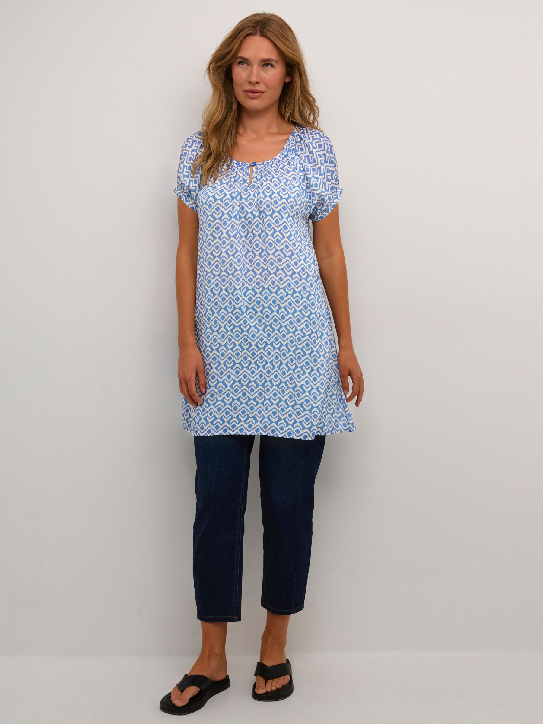 Buy KAFFE Amber Short Sleeve Scoop Neck Tunic, Blue/White Graphic Online at johnlewis.com
